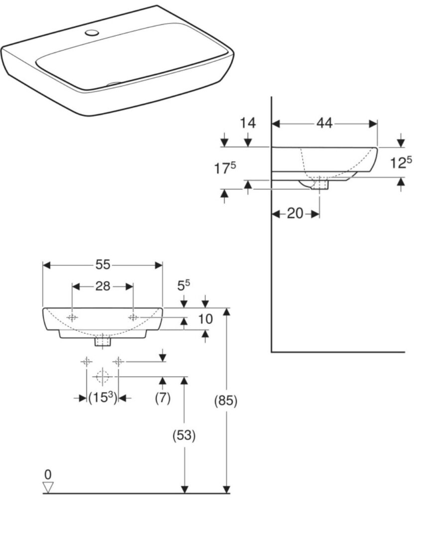 Geberit Selnova Square umivaonik 55 cm, 500.290.00.7 - Slika 3